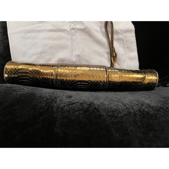 Jimmy Choo Tulita Clutch Bronze Brown Wristlet Gold Buckle Hardware Zip Closure - Picture 10 of 16